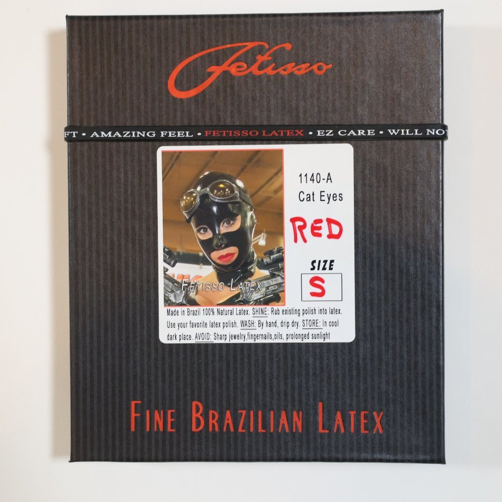 Fetisso Chlorinated Cat Eye Latex Hood Rubber Mask Small Red NEW